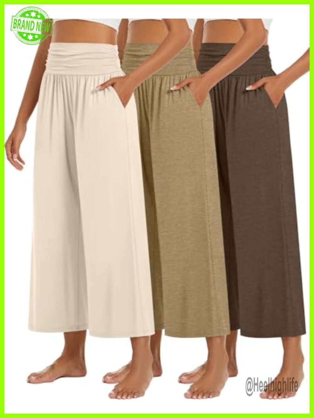 3 Pack Wide Leg Capri Pants High Waisted Pleated Cropped Trousers